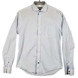 ZARA MAN M Slim Fit Blue White Pinstripe Button Down Shirt Long Slev Office Wear